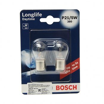 220 р. Лампа 12V P215W BAY15d блистер (2шт.) Longlife Daytime BOSCH BOSCH 1987301055  с доставкой в г. Кемерово. Увеличить фотографию 1