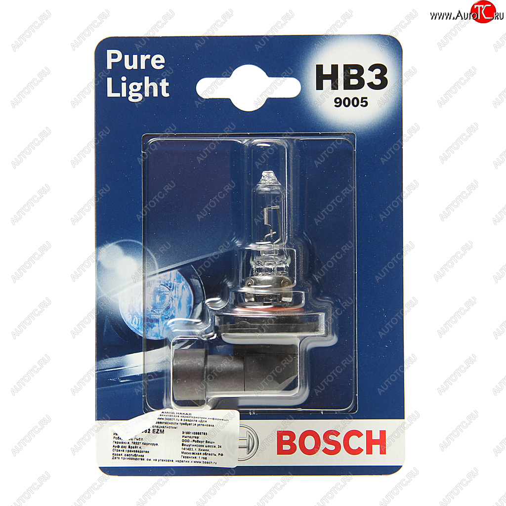 699 р. Лампа 12V HB3 60W P20d блистер (1шт.) Pure Light BOSCH BOSCH 1987301062  с доставкой в г. Кемерово