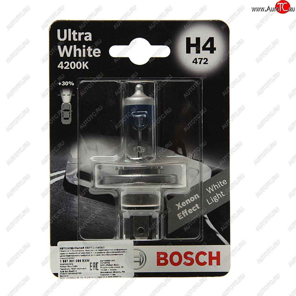 459 р. Лампа 12V H4 6055W P43t блистер (1шт.) Ultra White BOSCH BOSCH 1987301089  с доставкой в г. Кемерово