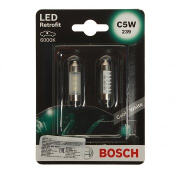 369 р. Лампа светодиодная 12V C5W SV8.5-8 двухцокольная блистер (2шт.) LED Retrofit BOSCH BOSCH 1987301501  с доставкой в г. Кемерово. Увеличить фотографию 1