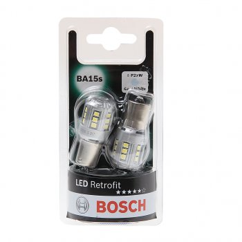 1 999 р. Лампа светодиодная 12V P21W BA15S 6000K блистер (2шт.) Retrofit BOSCH BOSCH 1987301517  с доставкой в г. Кемерово. Увеличить фотографию 1