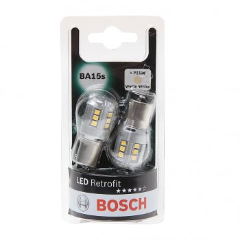 1 849 р. Лампа светодиодная 12V P21W BA15S 4000K блистер (2шт.) Retrofit BOSCH BOSCH 1987301518  с доставкой в г. Кемерово. Увеличить фотографию 1