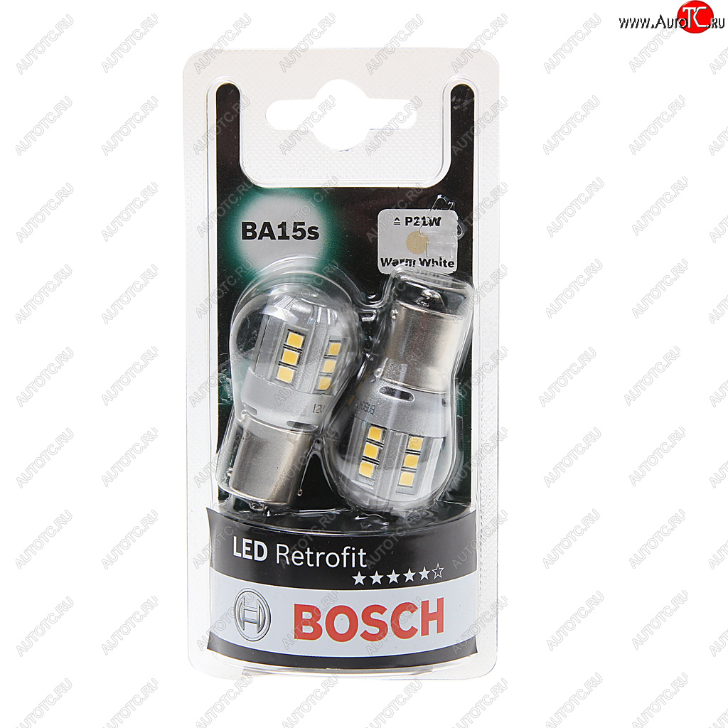 1 849 р. Лампа светодиодная 12V P21W BA15S 4000K блистер (2шт.) Retrofit BOSCH BOSCH 1987301518  с доставкой в г. Кемерово