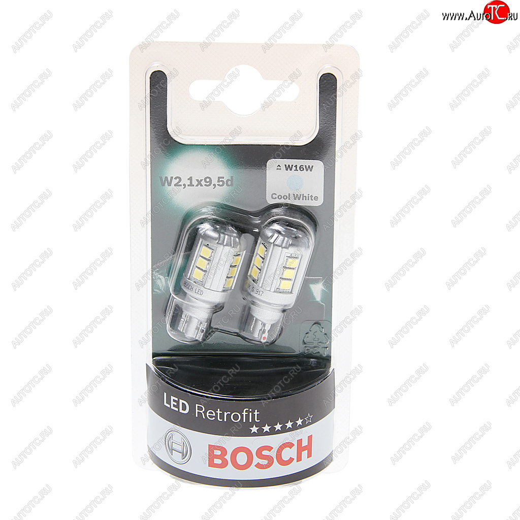 1 899 р. Лампа светодиодная 12V W16W W2.1x9.5d 6000K блистер (2шт.) Retrofit BOSCH BOSCH 1987301523  с доставкой в г. Кемерово