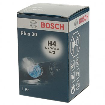 359 р. Лампа 12V H4 6055W P43t-38 +30% Plus 30 BOSCH BOSCH 1987302042  с доставкой в г. Кемерово. Увеличить фотографию 2