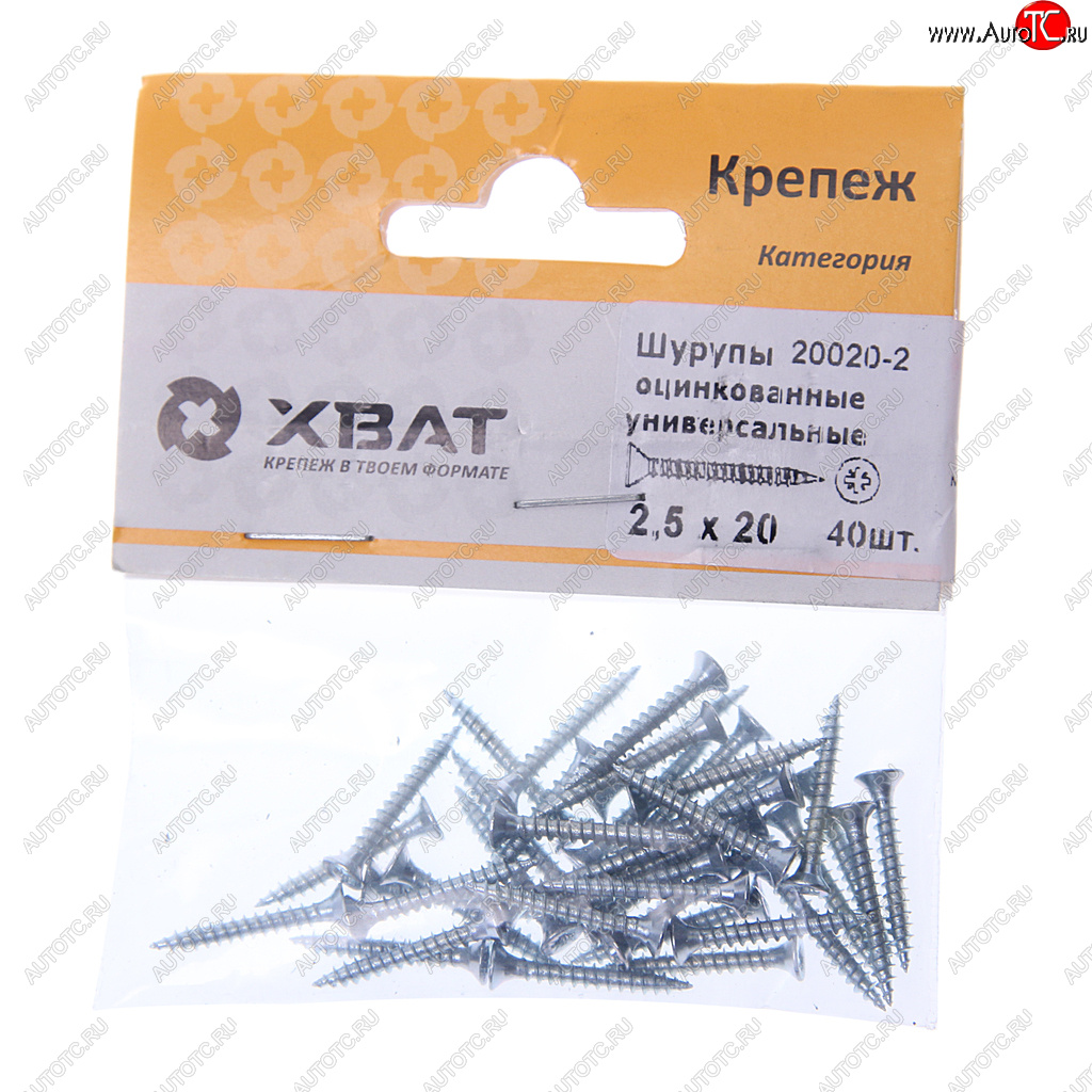 39 р. Шуруп 2.5х20мм оцинкованный универсальный (40шт.) ХВАТ ХВАТ 20020-2  с доставкой в г. Кемерово