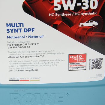7 999 р. Масло моторное HIGHTEC MULTI SYNT DPF SPC3 5W30 синт.4л ROWE ROWE 20125-0040-99  с доставкой в г. Кемерово. Увеличить фотографию 2