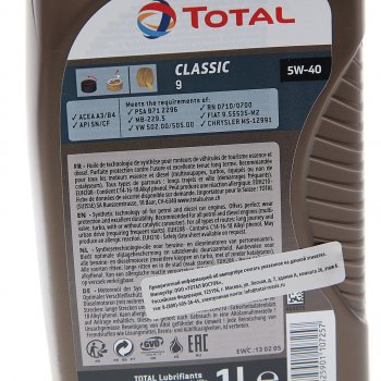 1 299 р. Масло моторное CLASSIC 9 5W40 синт.1л TOTAL TOTAL 213730  с доставкой в г. Кемерово. Увеличить фотографию 2