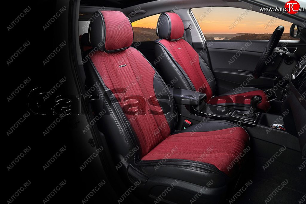 2 899 р. Накидка на сиденье экокожа-твид черно-красная (4 предм.) (2шт.) Grand CARFASHION CARFASHION 21840  с доставкой в г. Кемерово