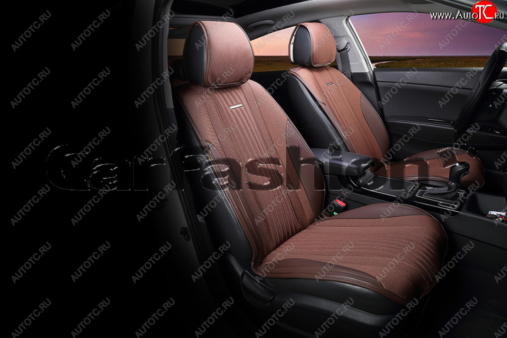 2 849 р. Накидка на сиденье экокожа-твид коричневая (4 предм.) (2шт.) Grand CARFASHION CARFASHION 21842  с доставкой в г. Кемерово