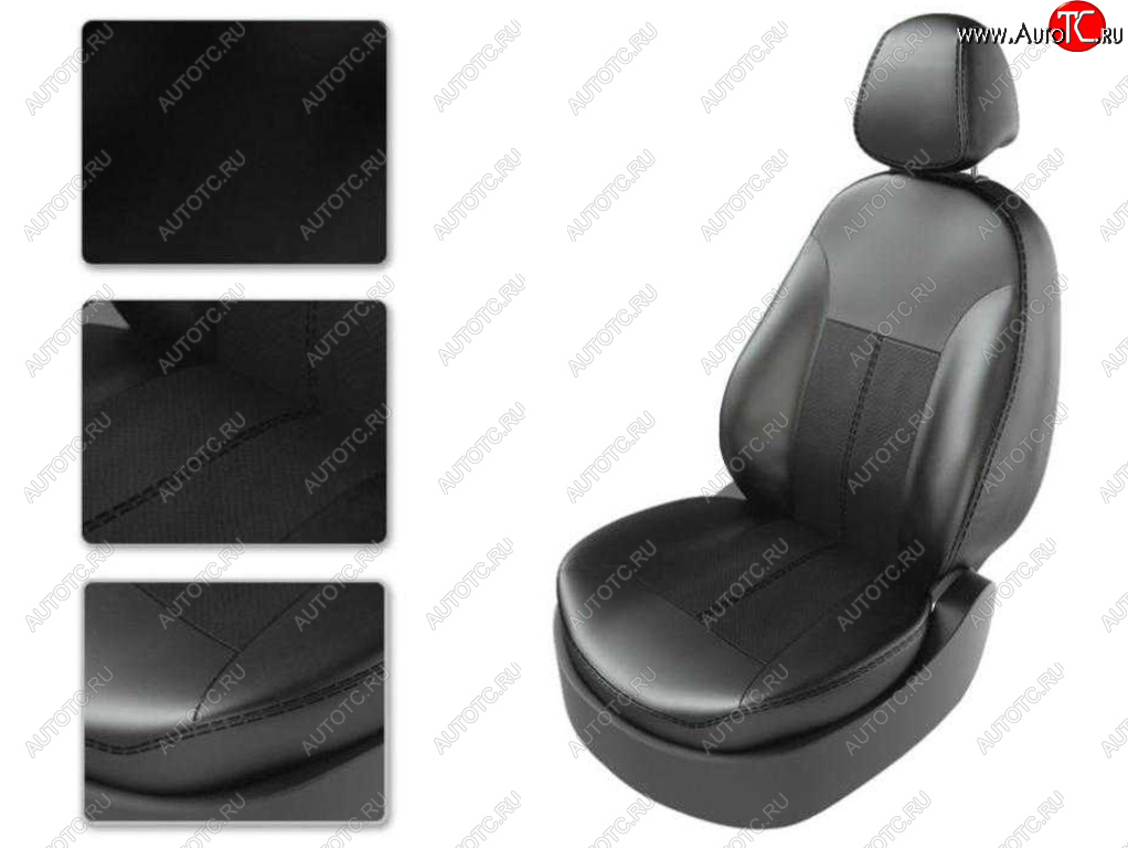 7 099 р. Авточехлы HYUNDAI Solaris KIA Rio седан (11-) экокожа черные CARFASHION CARFASHION 220618060606  с доставкой в г. Кемерово