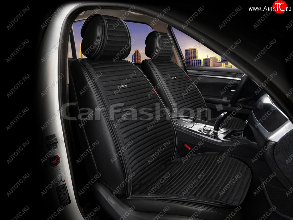 3 999 р. Накидка на сиденье велюр-экокожа черная (4 предм.) (2шт.) Monaco Pro Front CARFASHION CARFASHION 22706  с доставкой в г. Кемерово