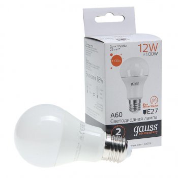 127 р. Лампа светодиодная E27 A60 12W(100W) 220V теплый GAUSS GAUSS 23212  с доставкой в г. Кемерово. Увеличить фотографию 1