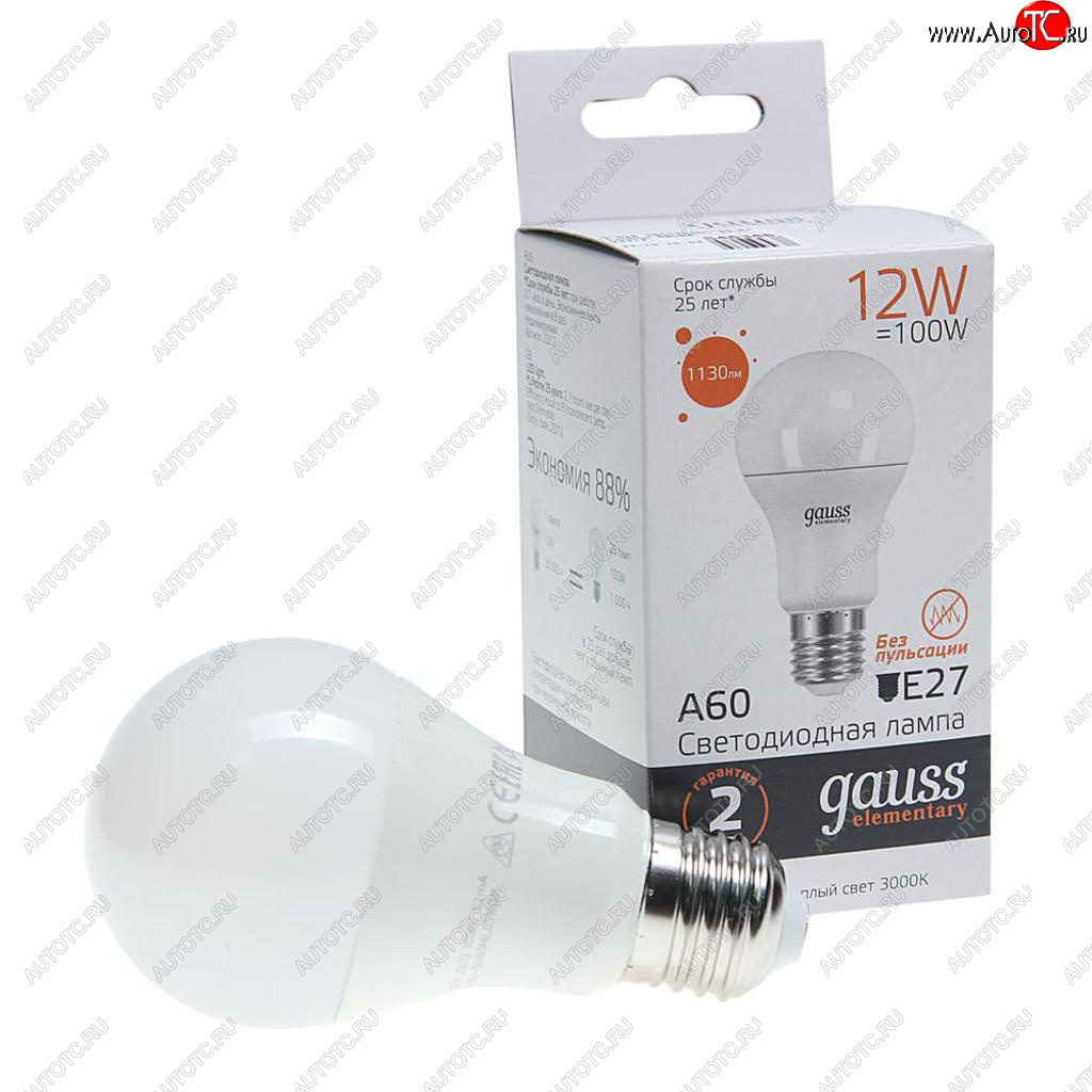 127 р. Лампа светодиодная E27 A60 12W(100W) 220V теплый GAUSS GAUSS 23212  с доставкой в г. Кемерово
