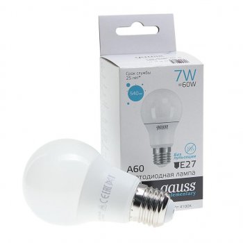 101 р. Лампа светодиодная E27 A60 7W(60W) 220V холодный GAUSS GAUSS 23227a  с доставкой в г. Кемерово. Увеличить фотографию 1