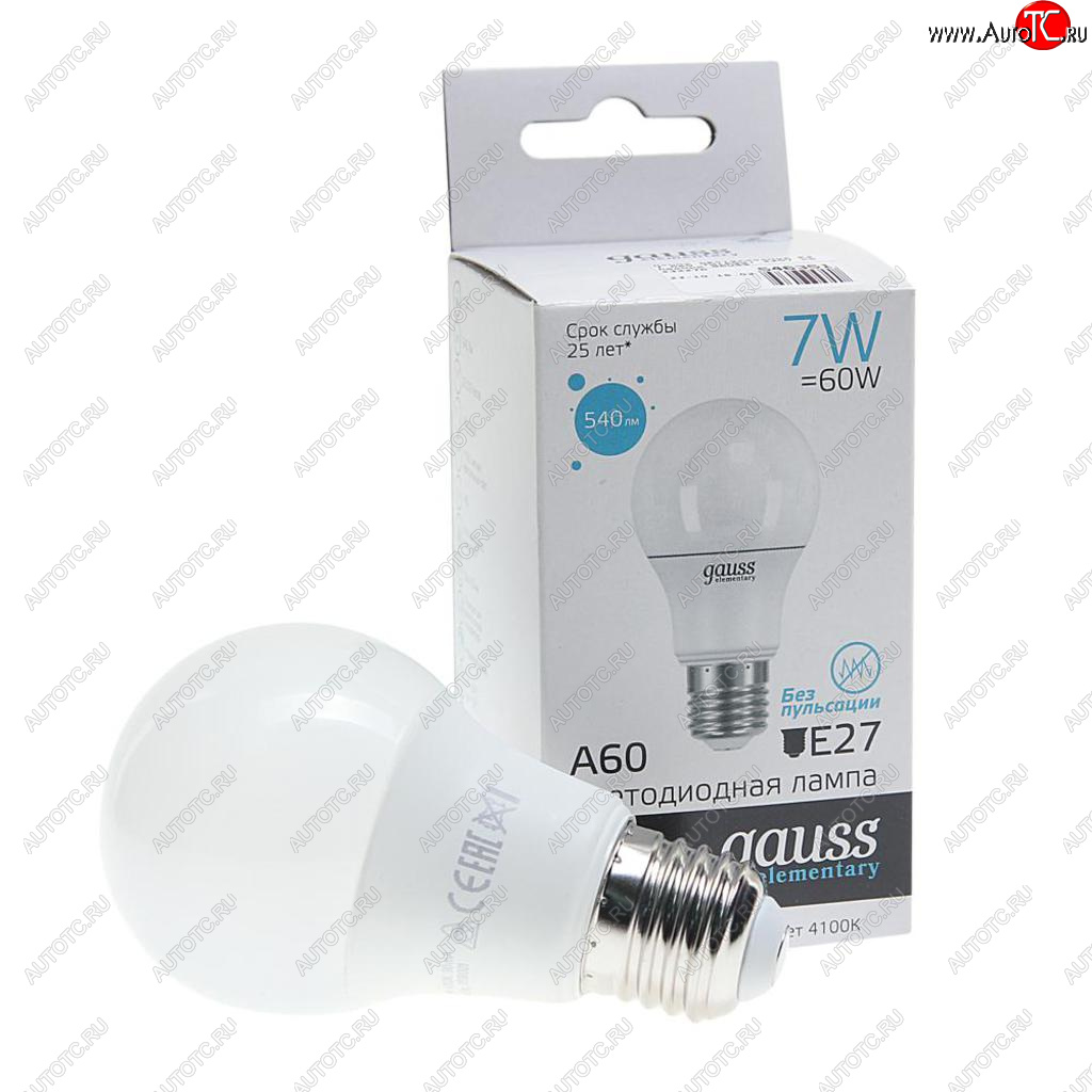 101 р. Лампа светодиодная E27 A60 7W(60W) 220V холодный GAUSS GAUSS 23227a  с доставкой в г. Кемерово