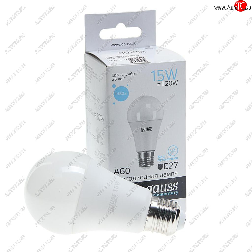 276 р. Лампа светодиодная E27 A60 15W(120W) 220V холодный GAUSS GAUSS 23235  с доставкой в г. Кемерово