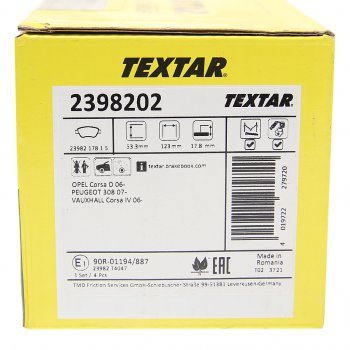 2 699 р. Колодки тормозные передние (4шт.) TEXTAR Opel Corsa D   дорестайлинг, хэтчбэк 5 дв. (2006-2010)  с доставкой в г. Кемерово. Увеличить фотографию 3