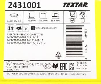 6 999 р. Колодки тормозные передние (4шт.) TEXTAR Mercedes-Benz C-Class W204 дорестайлинг седан (2007-2011)  с доставкой в г. Кемерово. Увеличить фотографию 5