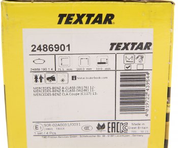 4 399 р. Колодки тормозные передние (4шт.) TEXTAR Mercedes-Benz CLA class C117  дорестайлинг седан (2013-2016)  с доставкой в г. Кемерово. Увеличить фотографию 4