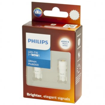 1 849 р. Лампа светодиодная 24V W5W T10W W2.1х9.5d 4000K 110Лм (2шт.) Led White Ultinon Pro6000 PHILIPS PHILIPS 24961wu60x2 PHILIPS 24961wu60x2  с доставкой в г. Кемерово. Увеличить фотографию 2