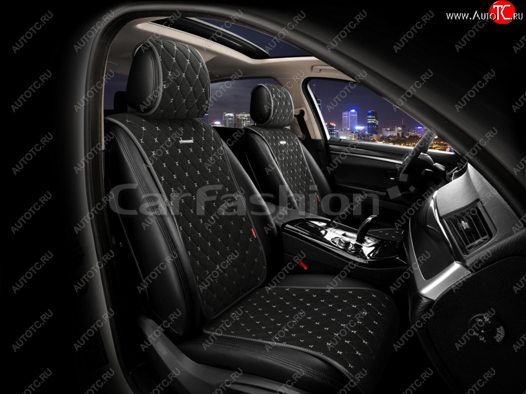 3 599 р. Накидка на сиденье велюр-экокожа черно-серые (4 предм.) (2шт.) Bullet Front CARFASHION CARFASHION 26182  с доставкой в г. Кемерово
