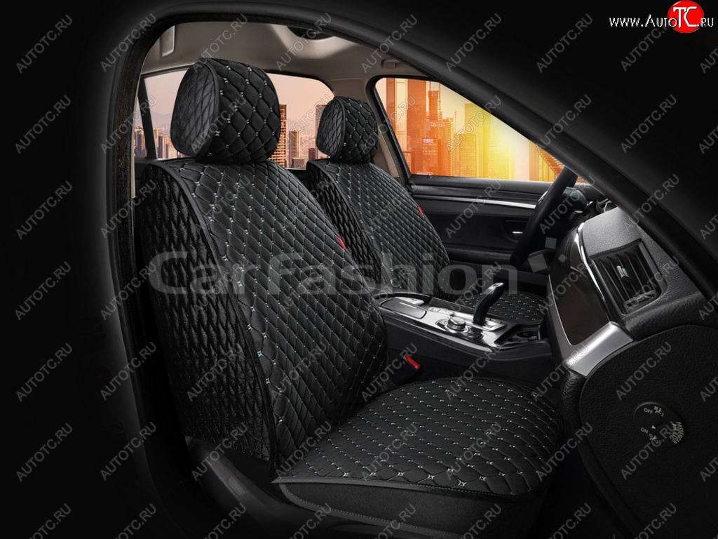 3 299 р. Накидка на сиденье велюр черно-серая (4 предм.) (2шт.) Sultan Front CARFASHION CARFASHION 26196  с доставкой в г. Кемерово