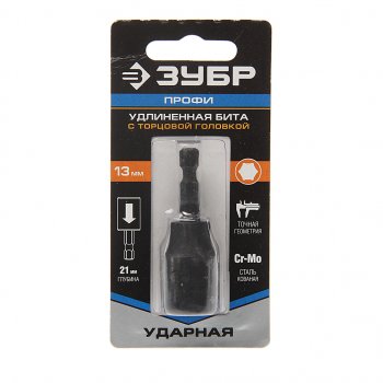 389 р. Бита-головка 14 HEX H13х21мм ударная удлиненная Профи ЗУБР ЗУБР 26377-13  с доставкой в г. Кемерово. Увеличить фотографию 1