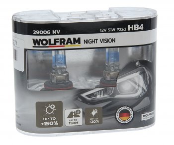1 899 р. Лампа 12V HB4 80W P22d +150% бокс (2шт.) Extra Light WOLFRAM WOLFRAM 29006nv WOLFRAM 29006nv  с доставкой в г. Кемерово. Увеличить фотографию 1