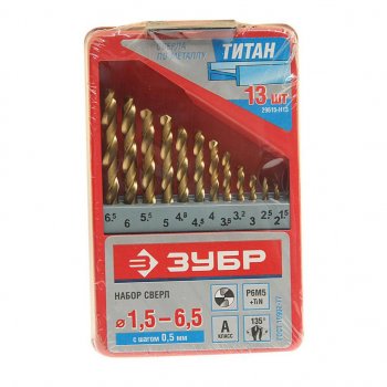 1 359 р. Набор сверл по металлу 1.5-6.5мм HSS (13шт.) ЗУБР ЗУБР 29615-н13  с доставкой в г. Кемерово. Увеличить фотографию 1