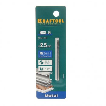 58 р. Сверло по металлу 2.5х57мм HSS KRAFTOOL KRAFTOOL 29651-2.5  с доставкой в г. Кемерово. Увеличить фотографию 1