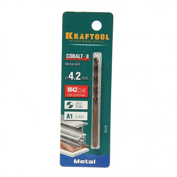 163 р. Сверло по металлу 4.2х75мм HSS Cobalt KRAFTOOL KRAFTOOL 29656-4.2  с доставкой в г. Кемерово. Увеличить фотографию 1