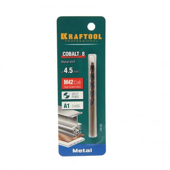 191 р. Сверло по металлу 4.5х80мм HSS Cobalt KRAFTOOL KRAFTOOL 29656-4.5  с доставкой в г. Кемерово. Увеличить фотографию 1