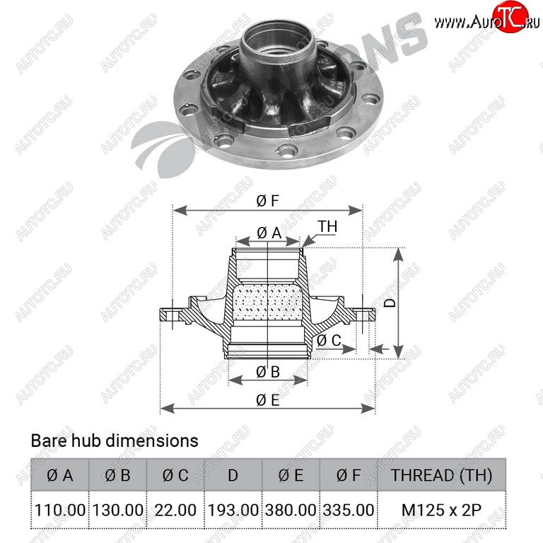 15 999 р. Ступица BPW колеса оси HS,HZ ECO 6-9т (под подшипники 32310,33116,d=281,h=194) MANSONS MANSONS 300.167  с доставкой в г. Кемерово