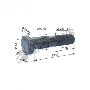 275 р. Шпилька колеса BPW (M22x1.5x9762) MANSONS MANSONS 300.204  с доставкой в г. Кемерово. Увеличить фотографию 3
