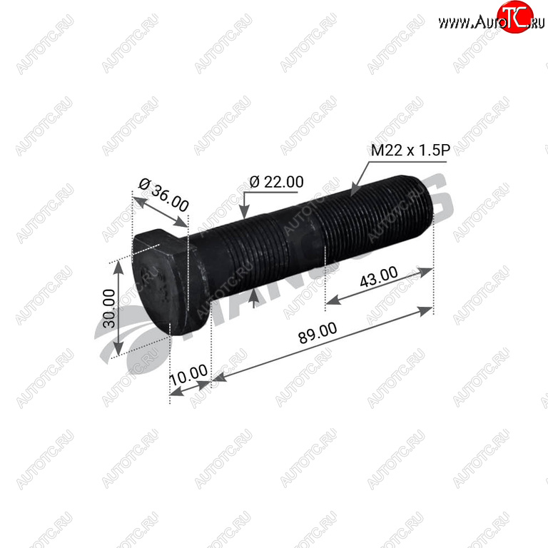 284 р. Шпилька колеса BPW (M22х1.5х89) дисковые тормоза MANSONS MANSONS 300.205  с доставкой в г. Кемерово