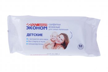 134 р. Салфетка влажная детская 18х15см в мягкой упаковке 64шт. ЭКОНОМ АВАНГАРД 30023  с доставкой в г. Кемерово. Увеличить фотографию 1