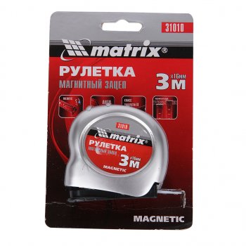 129 р. Рулетка 3м 16мм магнитный зацеп MATRIX MATRIX 31010  с доставкой в г. Кемерово. Увеличить фотографию 1
