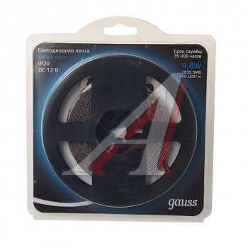 669 р. Лента светодиодная гибкая 4.8W 5м IP20 12V синий (блистер) GAUSS GAUSS 312000505  с доставкой в г. Кемерово. Увеличить фотографию 1