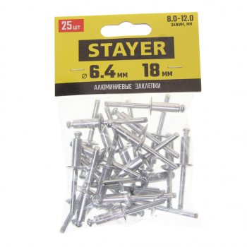 183 р. Заклепка вытяжная 6.4х18мм алюминиевая 25шт. Pro-FIX Professional STAYER STAYER 3120-64-18  с доставкой в г. Кемерово. Увеличить фотографию 1