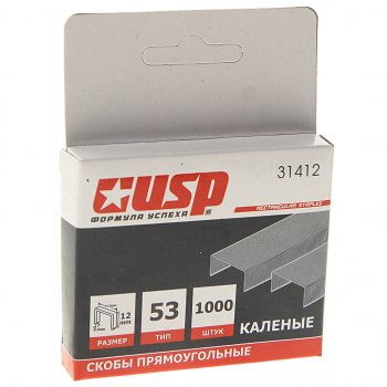 112 р. Скоба для степлера 12мм 1000шт. тип 53 каленая USP USP 31412  с доставкой в г. Кемерово. Увеличить фотографию 1
