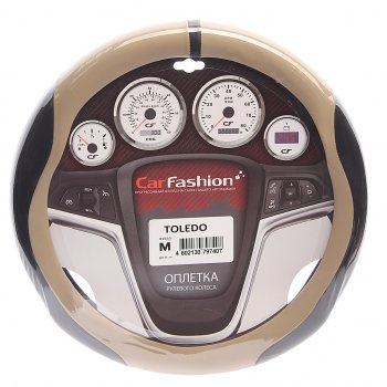 799 р. Оплетка руля (M) 37-39см черно-бежевая экокожа Toledo CARFASHION CARFASHION 31615  с доставкой в г. Кемерово. Увеличить фотографию 1