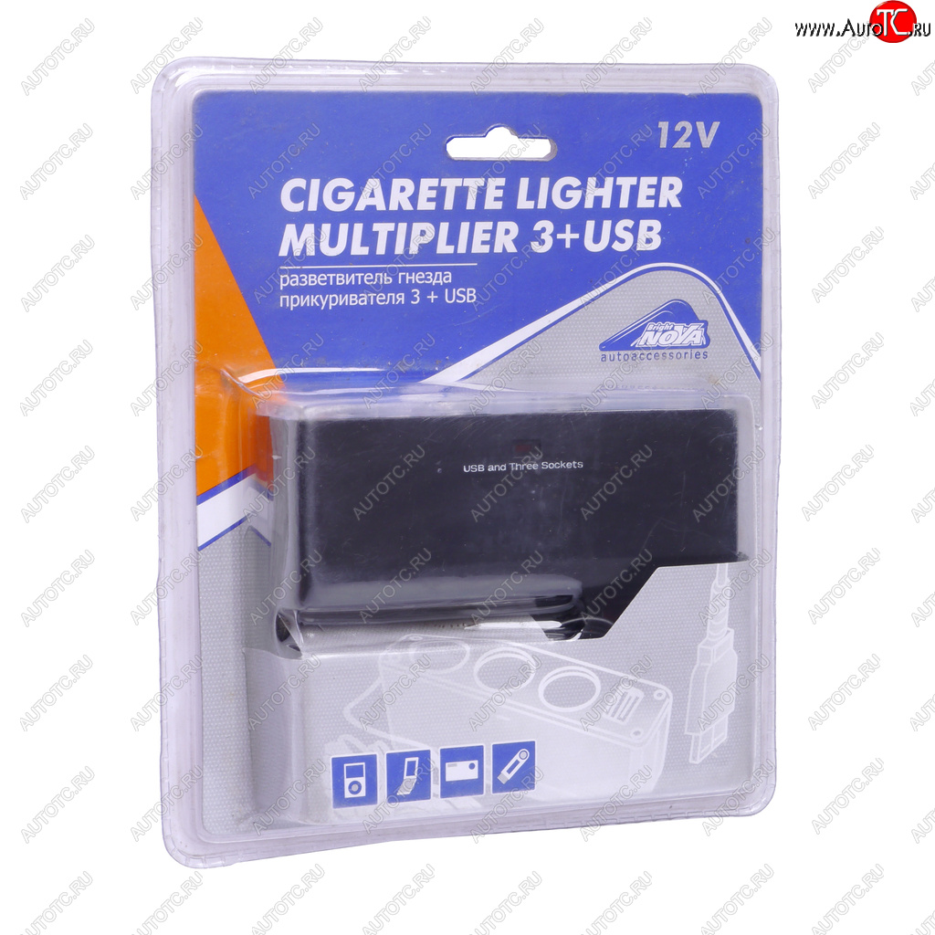 349 р. Разветвитель прикуривателя 3-х гнездовой 12V 1USB черный NOVA BRIGHT NOVA BRIGHT 31858  с доставкой в г. Кемерово