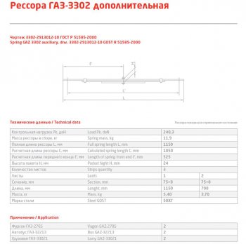 5 399 р. Рессора ГАЗ-2705,32213,3302 задняя (3 листа) дополнительная L=1500мм ЧМЗ ЧМЗ 3302-2913012-10  с доставкой в г. Кемерово. Увеличить фотографию 3