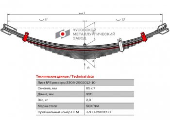 729 р. Лист рессоры ГАЗ-3308 передней №5 с хомутом L=920мм ЧМЗ ЧМЗ 3308-2902050  с доставкой в г. Кемерово. Увеличить фотографию 1