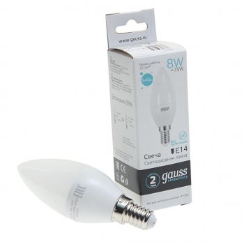 132 р. Лампа светодиодная E14 C37 8W(70W) 220V холодный GAUSS GAUSS 33128  с доставкой в г. Кемерово. Увеличить фотографию 1
