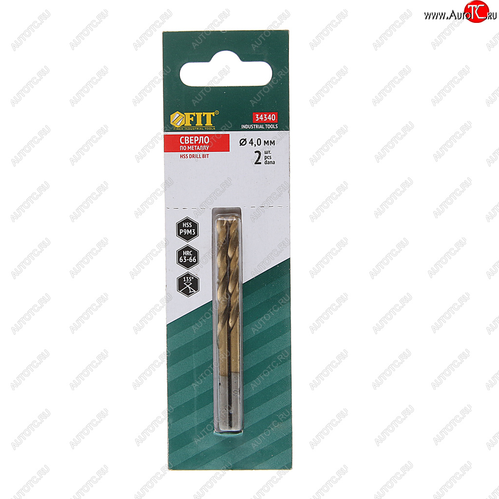 197 р. Сверло по металлу 4.0х75мм HSS (2шт.) Titanium FIT FIT 34340  с доставкой в г. Кемерово