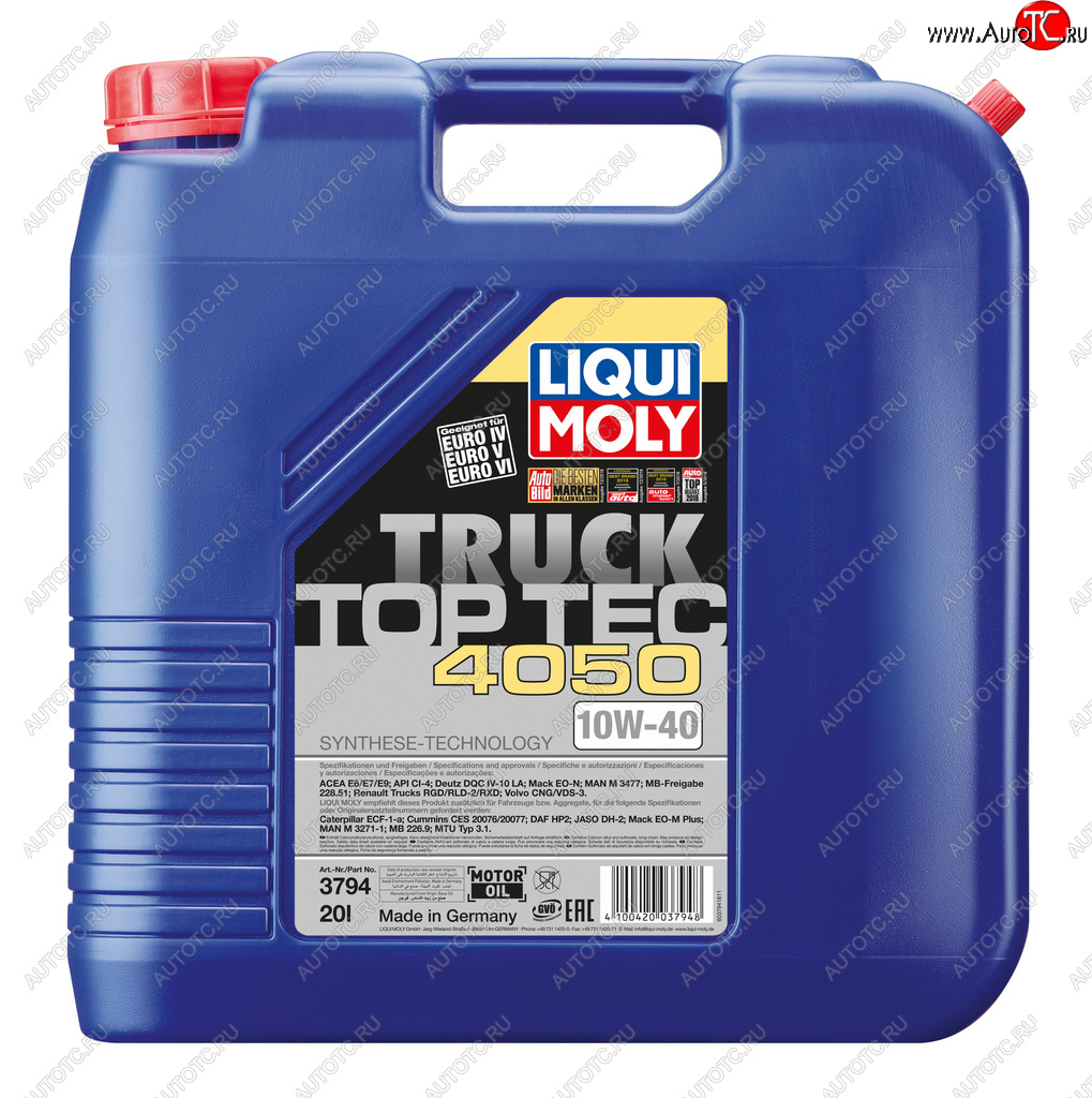 20 849 р. Масло дизельное TOP TEC Truck 4050 10W40 синт.20л LIQUI MOLY LIQUI MOLY 3794  с доставкой в г. Кемерово