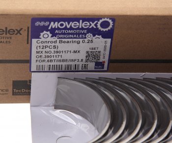 649 р. Вкладыши КАМАЗ дв.CUMMINS ISBe,ISDe шатунные верхние d=0.25 комплект 12шт. MOVELEX MOVELEX 3901171-mx  с доставкой в г. Кемерово. Увеличить фотографию 2