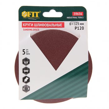 105 р. Бумага наждачная на липучке D125 Р120 5шт. FIT FIT 39656  с доставкой в г. Кемерово. Увеличить фотографию 1